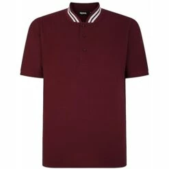 Bigdude Grandad Tipped Collar Polo Shirt Burgundy