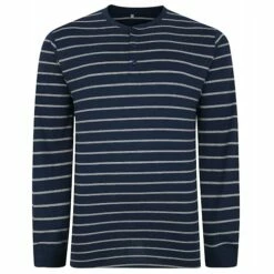 Bigdude Striped Long Sleeve Grandad T-Shirt Navy/Grey