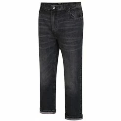 Bigdude Elasticated Waist Check Turn Up Jeans Black