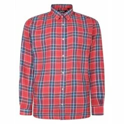 Bigdude Button Down Long Sleeve Check Shirt Light Red