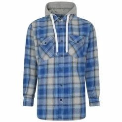Bigdude Hooded Check Flannel Shirt Blue