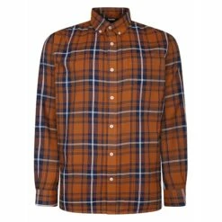 Bigdude Button Down Long Sleeve Check Shirt Light Brown