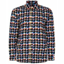 Bigdude Abstract Print Long Sleeve Poplin Shirt Black