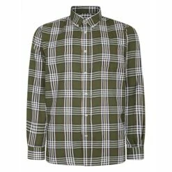 Bigdude Button Down Long Sleeve Check Shirt Olive