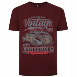 Bigdude Vintage Car Print T-Shirt Burgundy