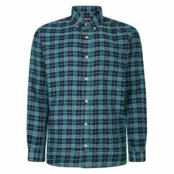Bigdude Button Down Long Sleeve Check Shirt Turquoise