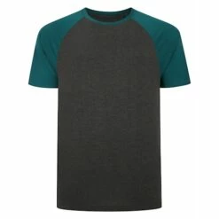 Bigdude Contrast Raglan Sleeve T-Shirt Charcoal/Green