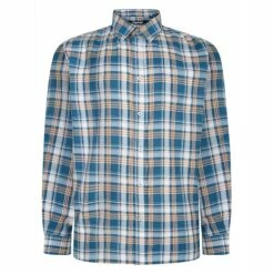 Bigdude Button Down Long Sleeve Check Shirt Teal