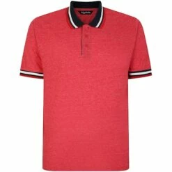Bigdude Two Tone Contrast Polo Shirt Red