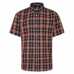 Bigdude Button Down Short Sleeve Check Shirt Brown