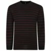 Bigdude Striped Long Sleeve Grandad T-Shirt Black/Burgundy