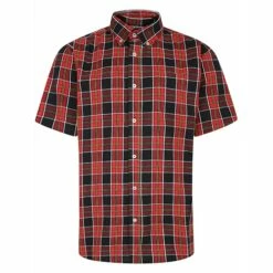 Bigdude Button Down Short Sleeve Check Shirt Light Red