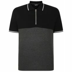 Bigdude Colour Block Zipped Polo Shirt Black/Charcoal
