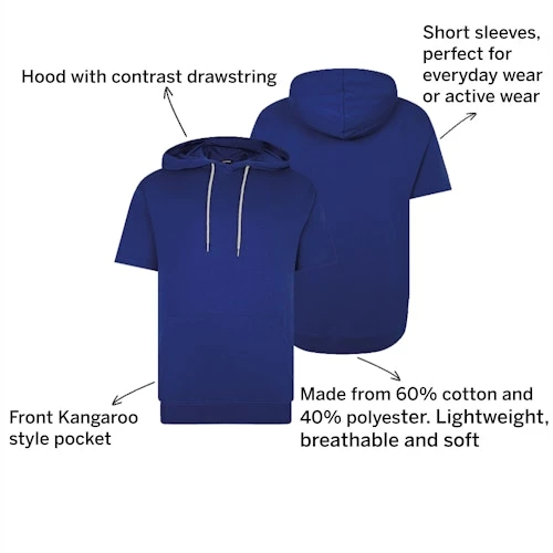 Bigdude Short Sleeve Hoody Cobalt Blue - Image 3