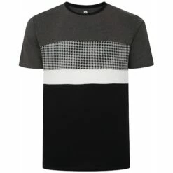 Bigdude Hounds Tooth Cut & Sew T-Shirt Charcoal