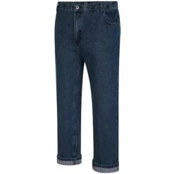 Bigdude Elasticated Waist Check Turn Up Jeans Mid Wash