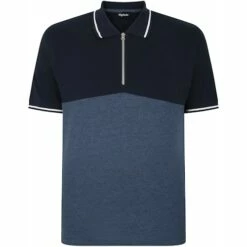 Bigdude Colour Block Zipped Polo Shirt Navy/Denim