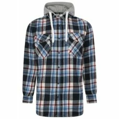Bigdude Hooded Check Flannel Shirt Navy
