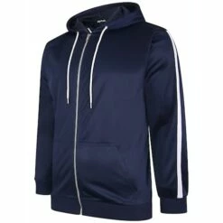 Bigdude Tricot Zip Up Hoody With Stripe Navy