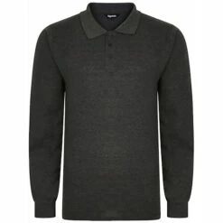 Bigdude Long Sleeve Polo Shirt Charcoal Marl