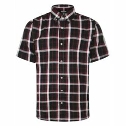 Bigdude Button Down Short Sleeve Check Shirt Burgundy