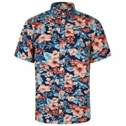 Bigdude Floral Short Sleeve Poplin Shirt Navy