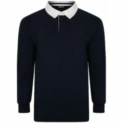 Bigdude Rugby Style Long Sleeve Polo Shirt Navy