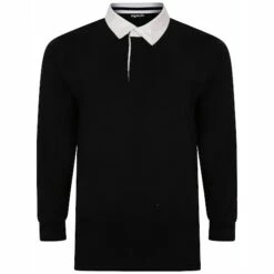 Bigdude Rugby Style Long Sleeve Polo Shirt Black