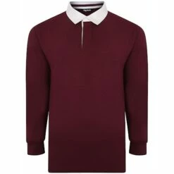 Bigdude Rugby Style Long Sleeve Polo Shirt Burgundy
