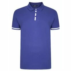 Bigdude Contrast Stripe Placket With Tipped Cuff Polo Shirt Cobalt