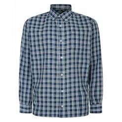 Bigdude Button Down Long Sleeve Check Shirt Bright Navy