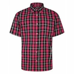 Bigdude Button Down Short Sleeve Check Shirt Magenta