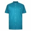 Bigdude Woven Linen Grandad Collar Short Sleeve Shirt Turqouise