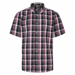 Bigdude Button Down Short Sleeve Check Shirt Purple
