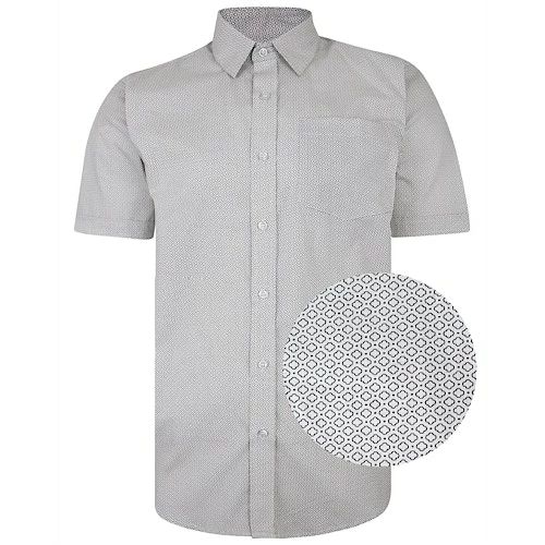 Bigdude Short Sleeve Cotton Woven Abstract Design Shirt White/Back