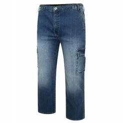 Bigdude Elasticated Waist Cargo Jeans Mid Wash