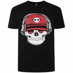Bigdude Skull Headphones Print T-Shirt Black