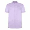 Bigdude Woven Linen Grandad Collar Short Sleeve Shirt Purple