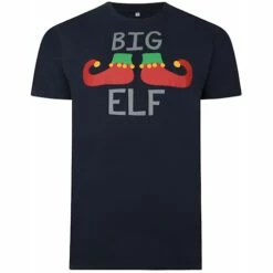 Bigdude Big Elf Print Christmas T-Shirt Navy