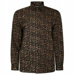 Bigdude Leaf Print Long Sleeve Poplin Shirt Black