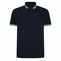 Bigdude Jacquard Contrast Pique Polo Shirt Navy