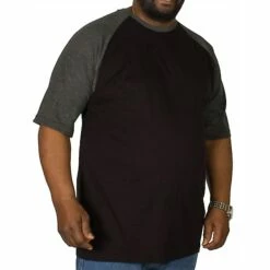 Bigdude Contrast Raglan Sleeve T-Shirt Black/Charcoal